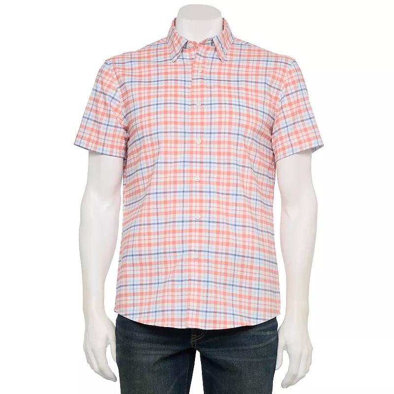 Men's Sonoma Goods For Life® Adaptive Short Sleeve Performance Button-Down Shirt, Size: Large, Paper Plaid Blue Product Image