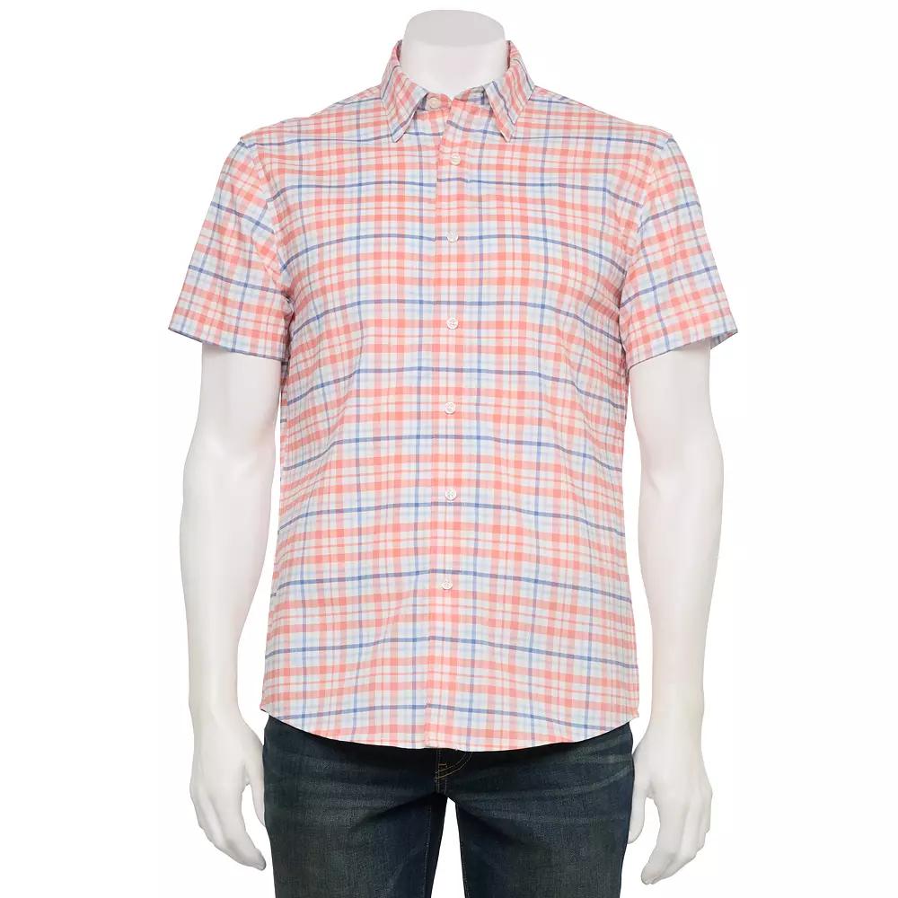 Men's Sonoma Goods For Life® Adaptive Short Sleeve Performance Button-Down Shirt, Size: Large, Paper Plaid Blue Product Image