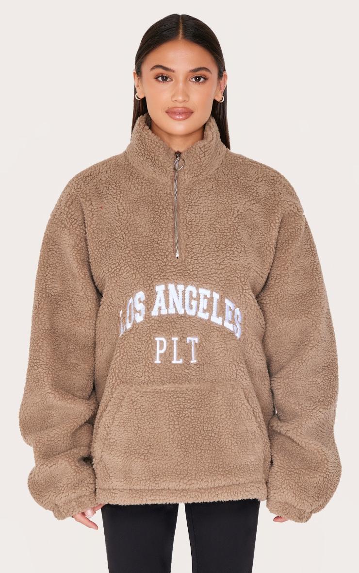 Taupe Quarter Zip Pocket Detail Fleece Product Image