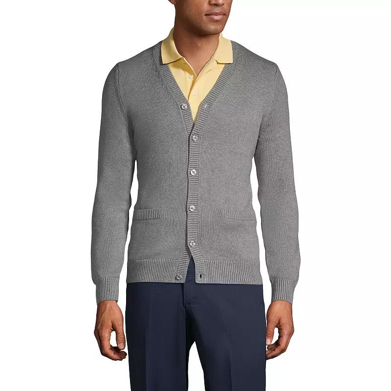 Men's Lands' End School Uniform Button Front V-Neck Cardigan Sweater, Size: Medium, Pewter Grey Product Image