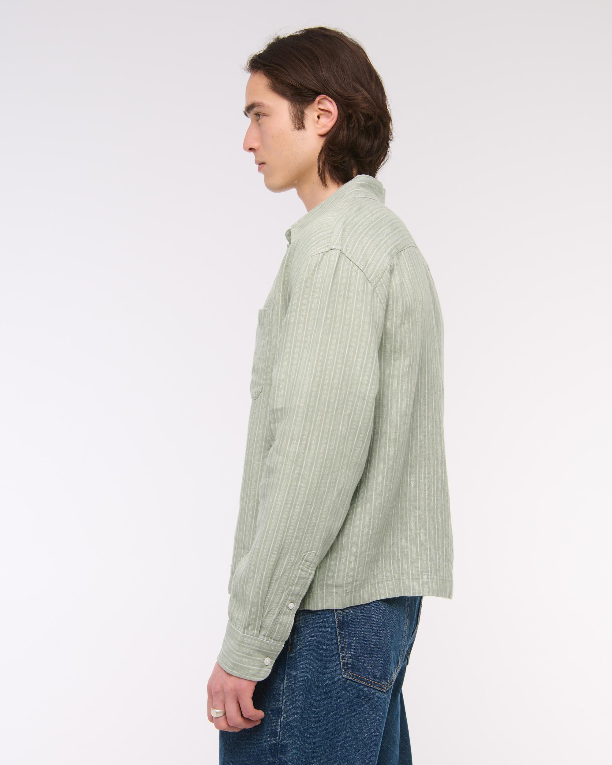 Cropped Linen Button-Up Shirt Product Image