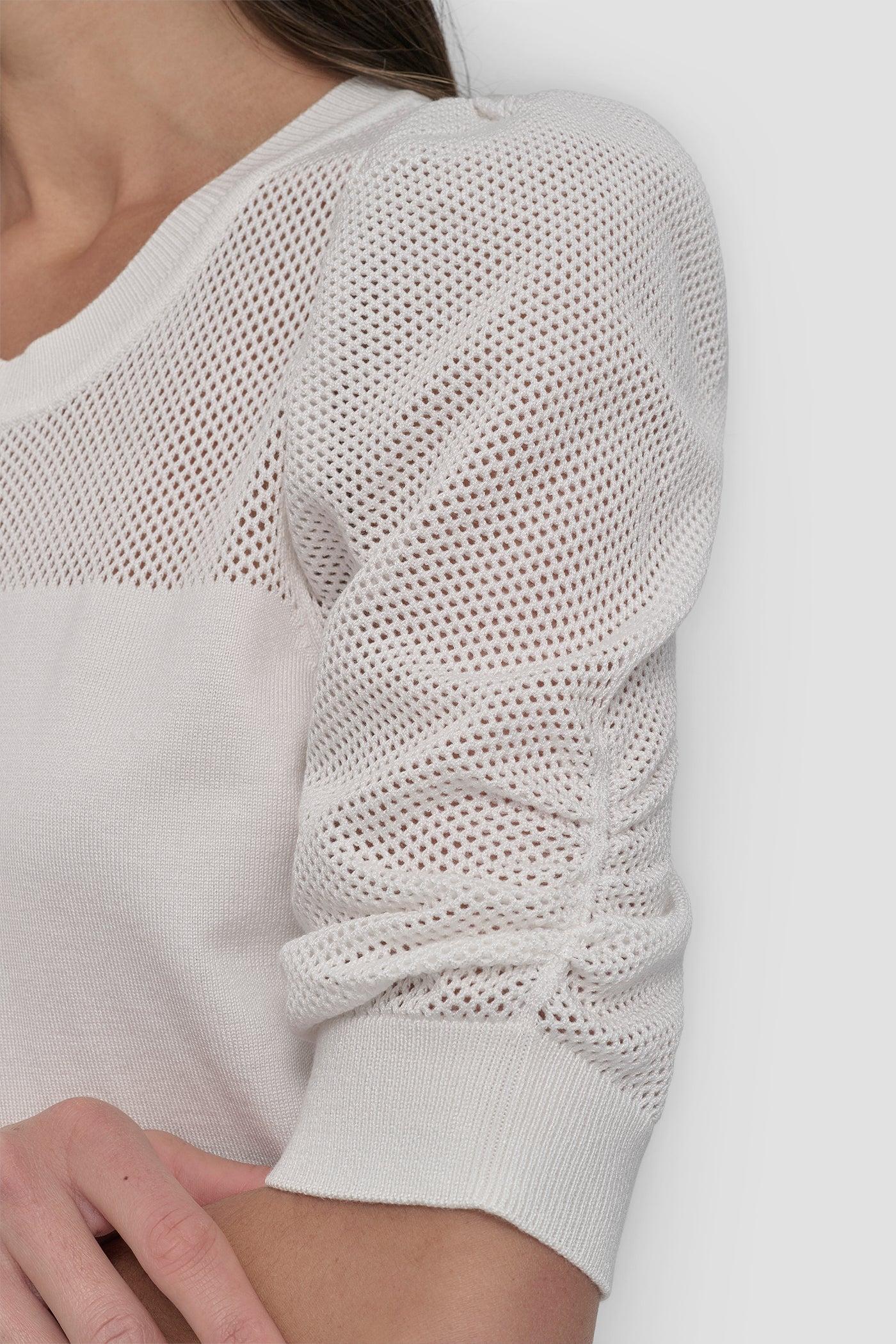 SHORT SLEEVE CREWNECK TWIST SLEEVE SWEATER Product Image