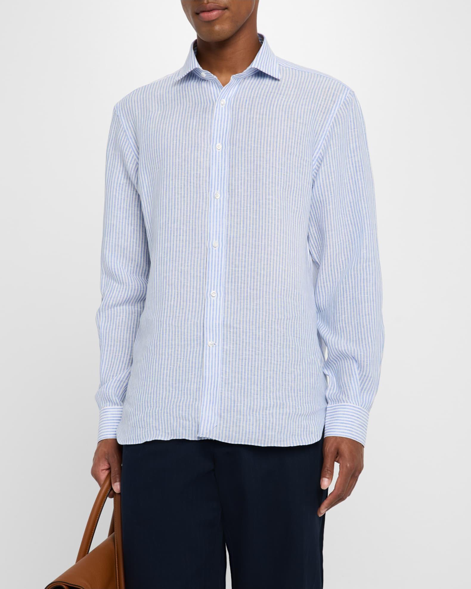 Men's  Handmade Striped Linen Sport Shirt Product Image
