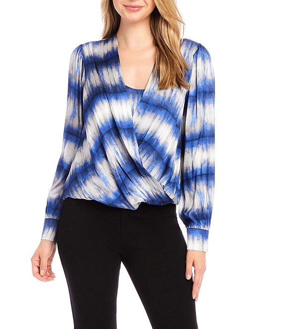 Karen Kane Satin V-Neck Long Sleeve Drape Front Top Product Image