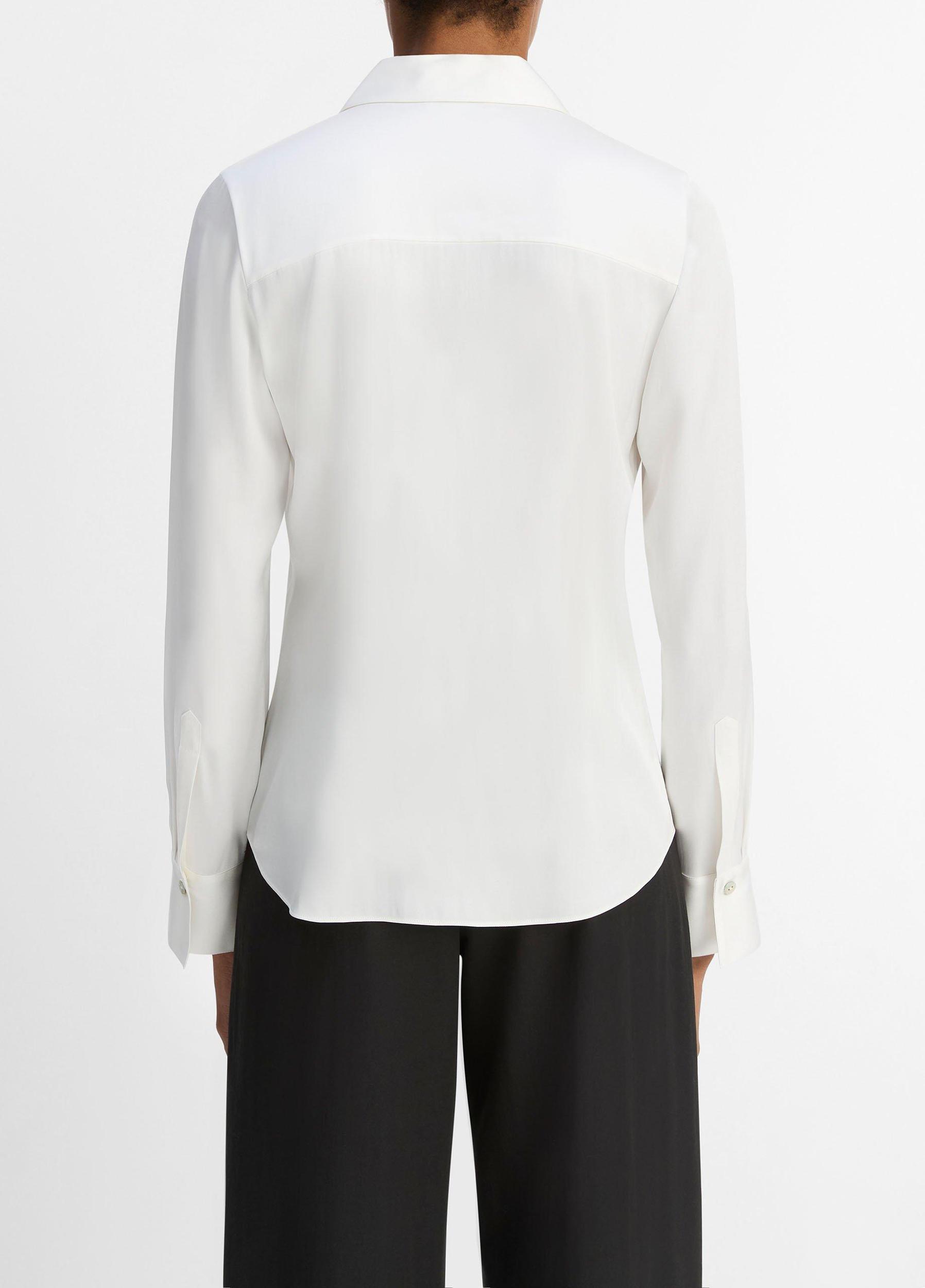 Silk-Blend Slim Button-Front Blouse Product Image