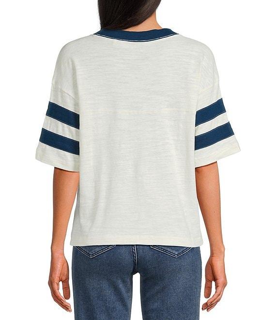 Faherty Organic Cotton Slub Varsity Knit Striped V-Neck Short Sleeve Tee Product Image