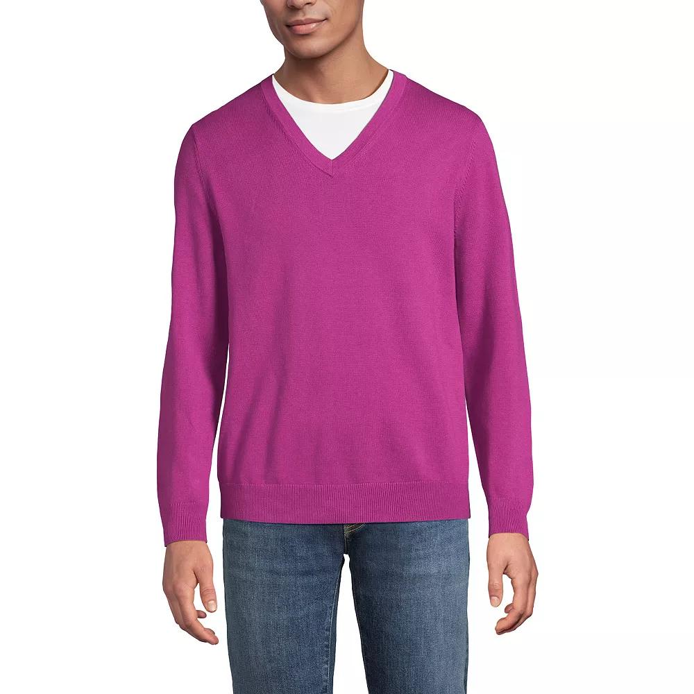 Men's Lands' End Fine Gauge Cotton V-Neck Sweater,  Product Image