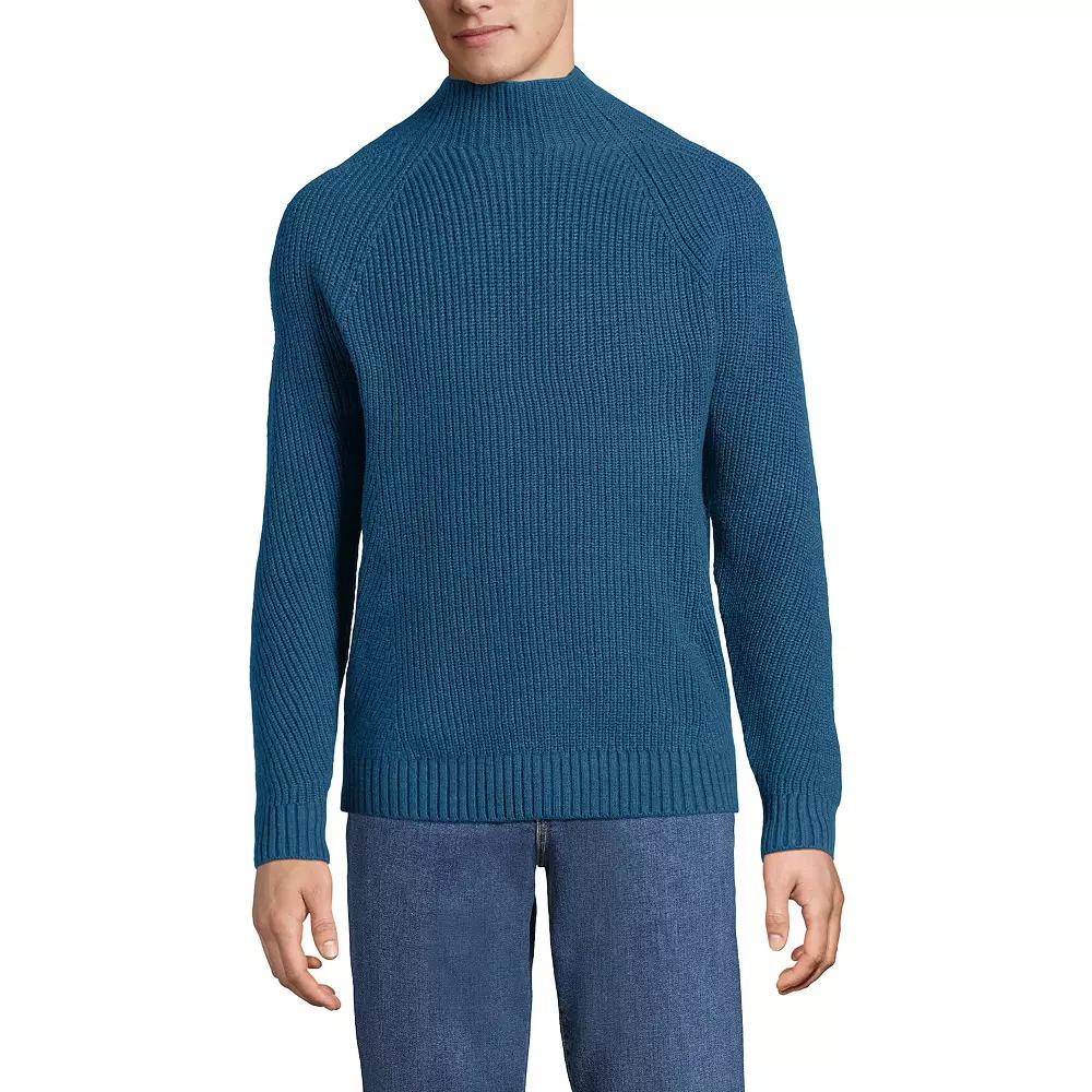 Men's Lands' End Long Sleeve Shaker Mock Neck Sweater, Size: XL, Evening Blue Product Image