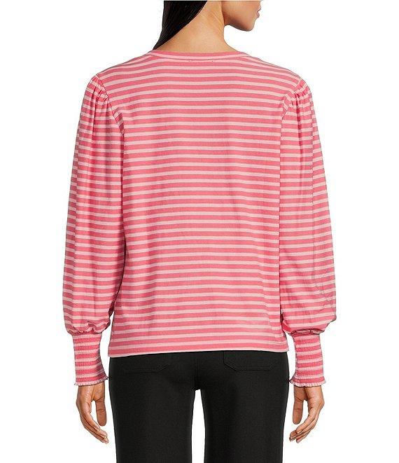 APNY Striped V-Neck Long Peasant Sleeve Top Product Image