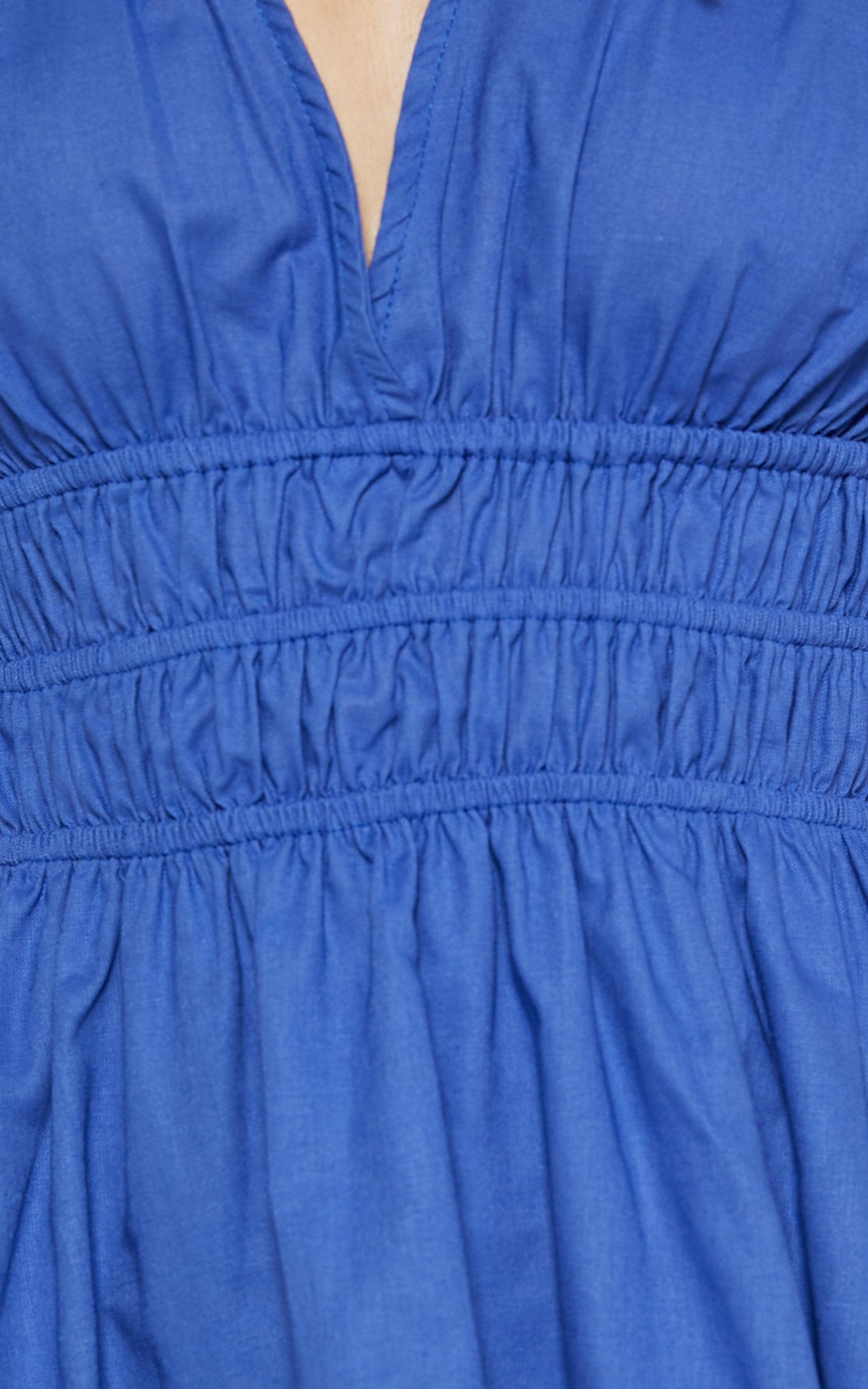 Francesca V Neck Puff Sleeves Mini Dress in Cornflower Blue Product Image