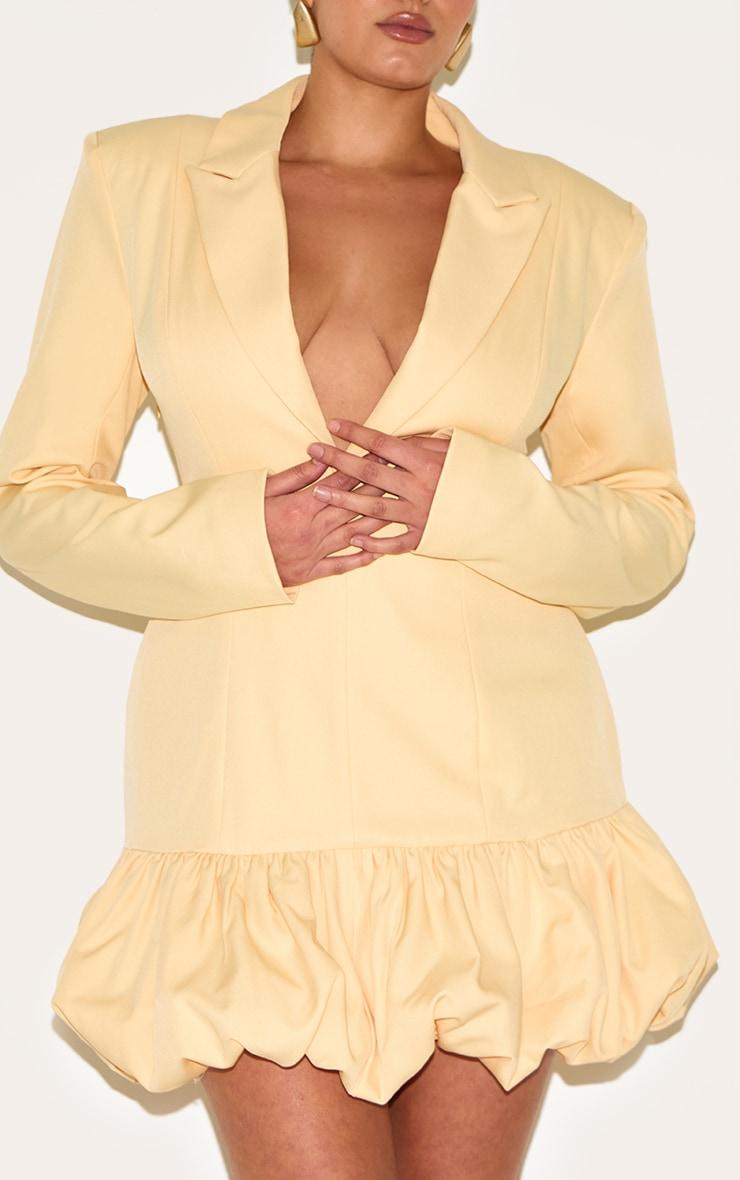 Plus Lemon Plunge Puff Hem Blazer Dress Product Image