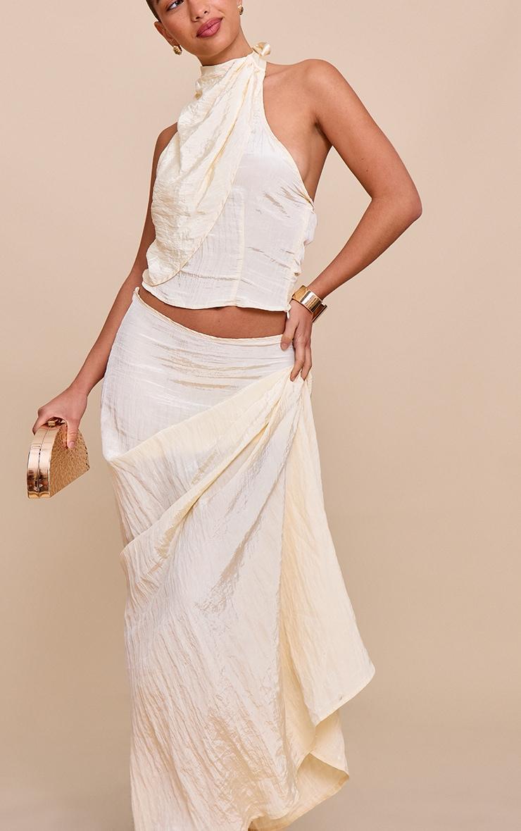  Butter Yellow Textured Woven Floaty Maxi Skirt Product Image