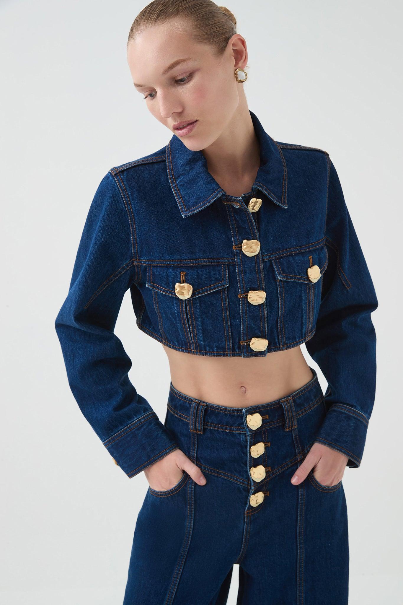 Genesis Cropped Denim Jacket-DARK CLASSIC WASH / 8 Product Image