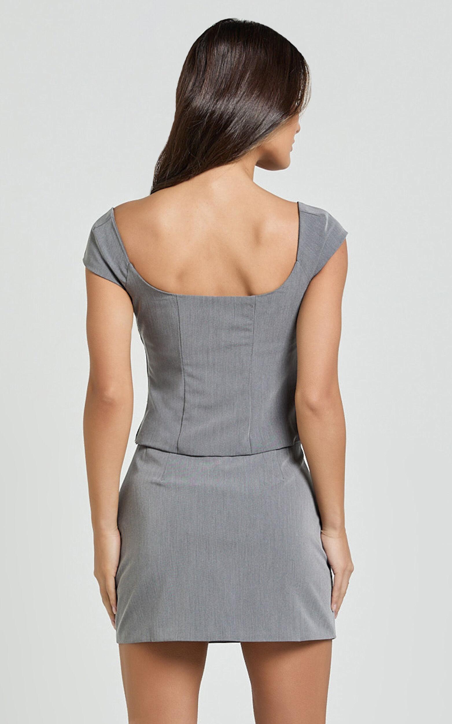 Pauline Mini Skirt - Tailored Column Mini Skirt in Grey Product Image