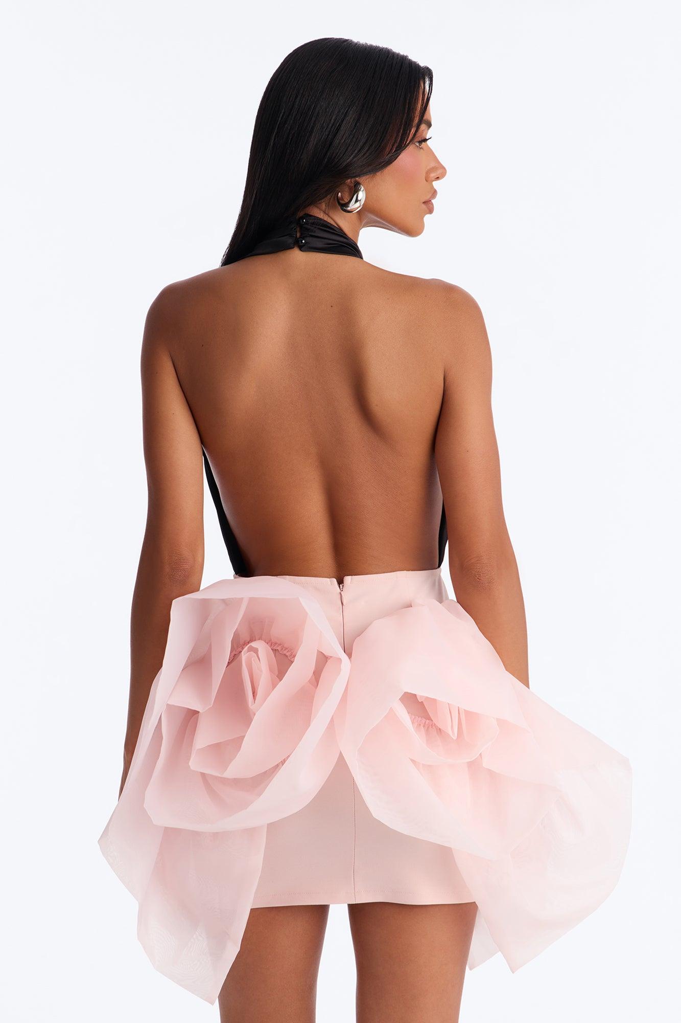 Ballerina Bae Backless Satin Mini Dress - Black/Pink Female Product Image